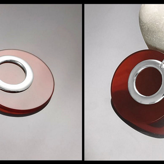 Red Round Pendant, Sterling Silver, Red Agate Stone Discs, Modern Dangle Geometric Necklace, Minimalist Women Jewelry