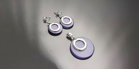 Round Drop Earrings Set Amethyst Color Solid 925 Silver Purple Stone Discs