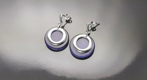 Round Drop Earrings Amethyst Color Solid 925 Silver Purple Stone Discs
