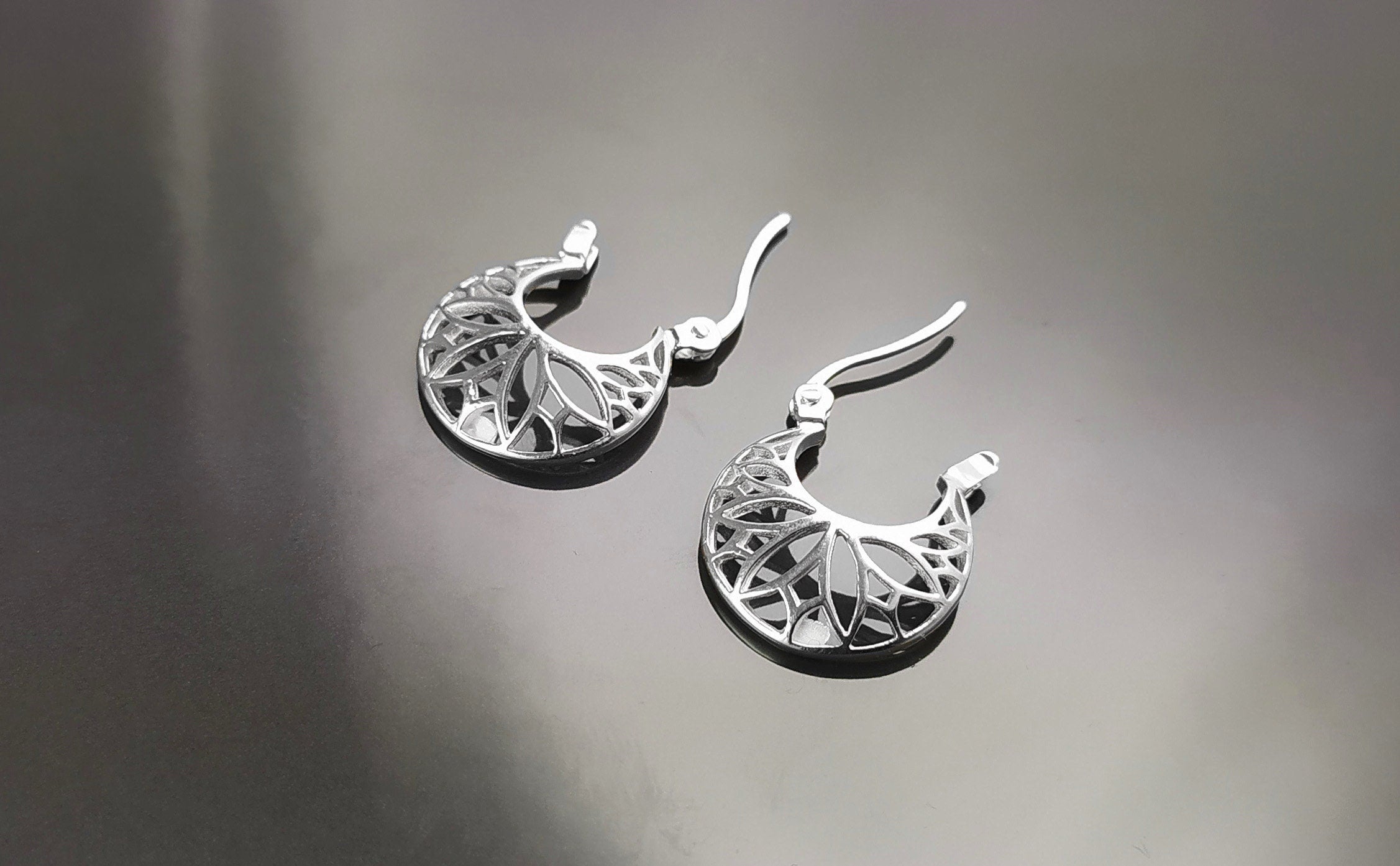 Flower of Life Hoop Earrings, Sterling Silver, Seed of Life Yoga Sacred Geometry, Open Filigree Round Hoops, Mandala Spiritual Jewelry