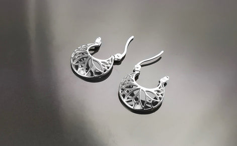 Flower of Life Hoop Earrings, Sterling Silver, Seed of Life Yoga Sacred Geometry, Open Filigree Round Hoops, Mandala Spiritual Jewelry