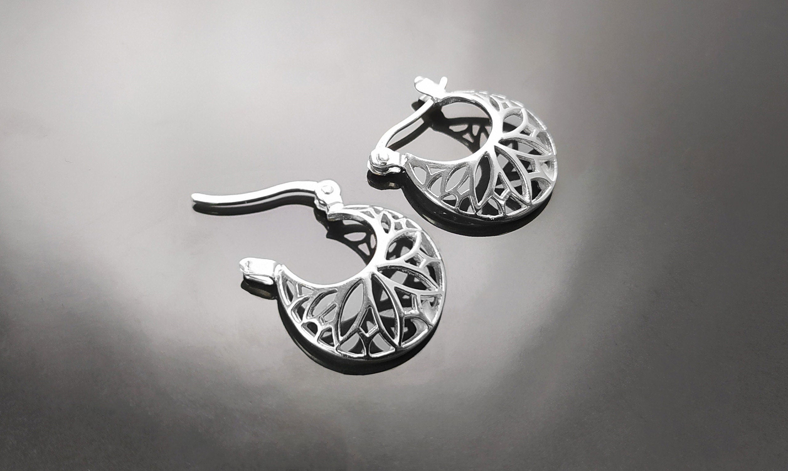 Flower of Life Hoop Earrings, Sterling Silver, Seed of Life Yoga Sacred Geometry, Open Filigree Round Hoops, Mandala Spiritual Jewelry