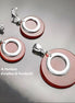 Red Round Earrings Set, Sterling Silver, Red Agate Stone Discs, Modern Dangle Geometric Pendant, Minimalist Women Outfit Jewelry