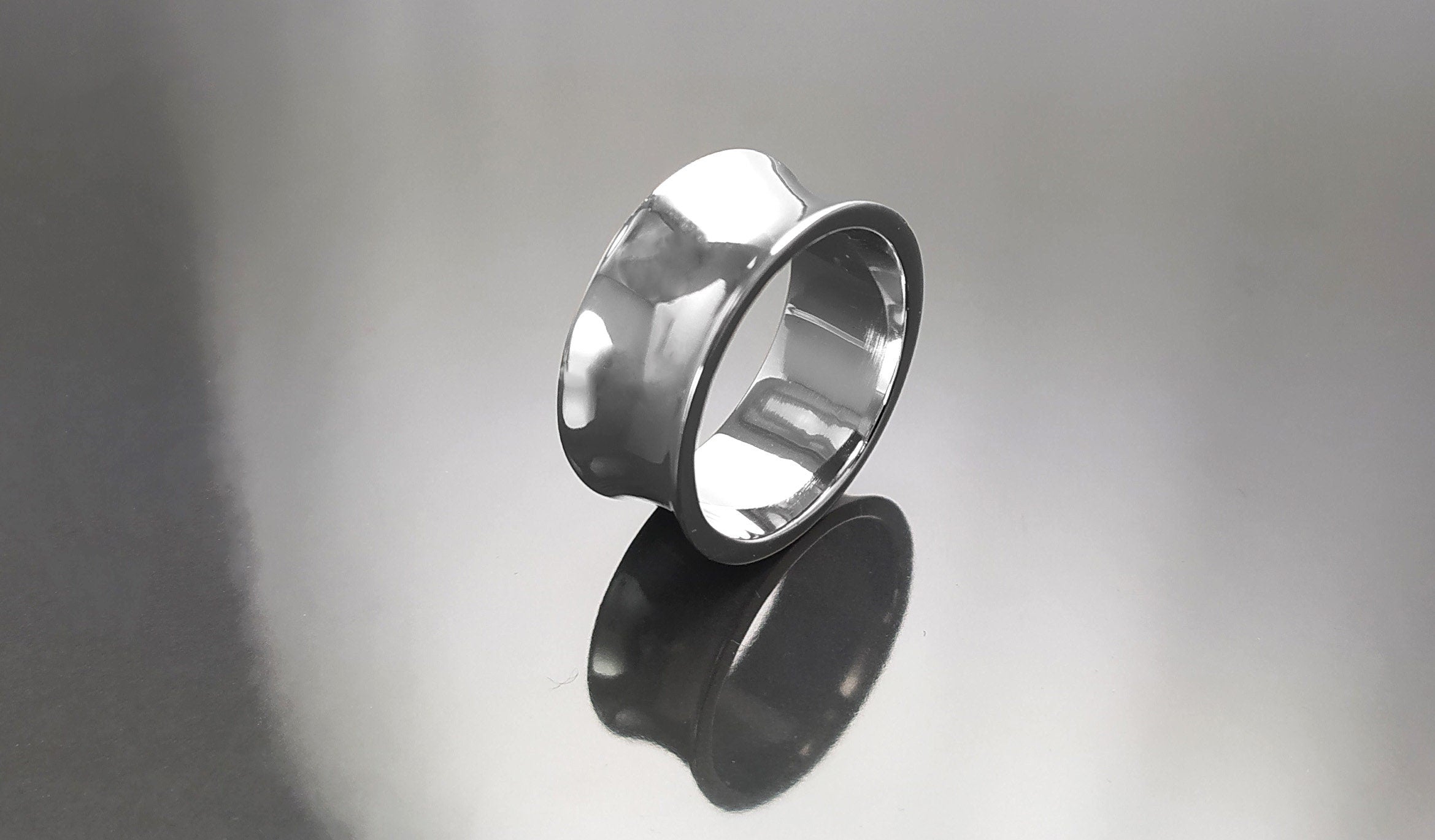 Tunnel Plug Ring, Sterling Silver, Wide Curved Retractor Plugs Ring, Modern Jewelry, Statement Large Concave Curve Band, Bold Cuff Ring