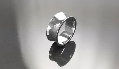 Tunnel Plug Ring, Sterling Silver, Wide Curved Retractor Plugs Ring, Modern Jewelry, Statement Large Concave Curve Band, Bold Cuff Ring