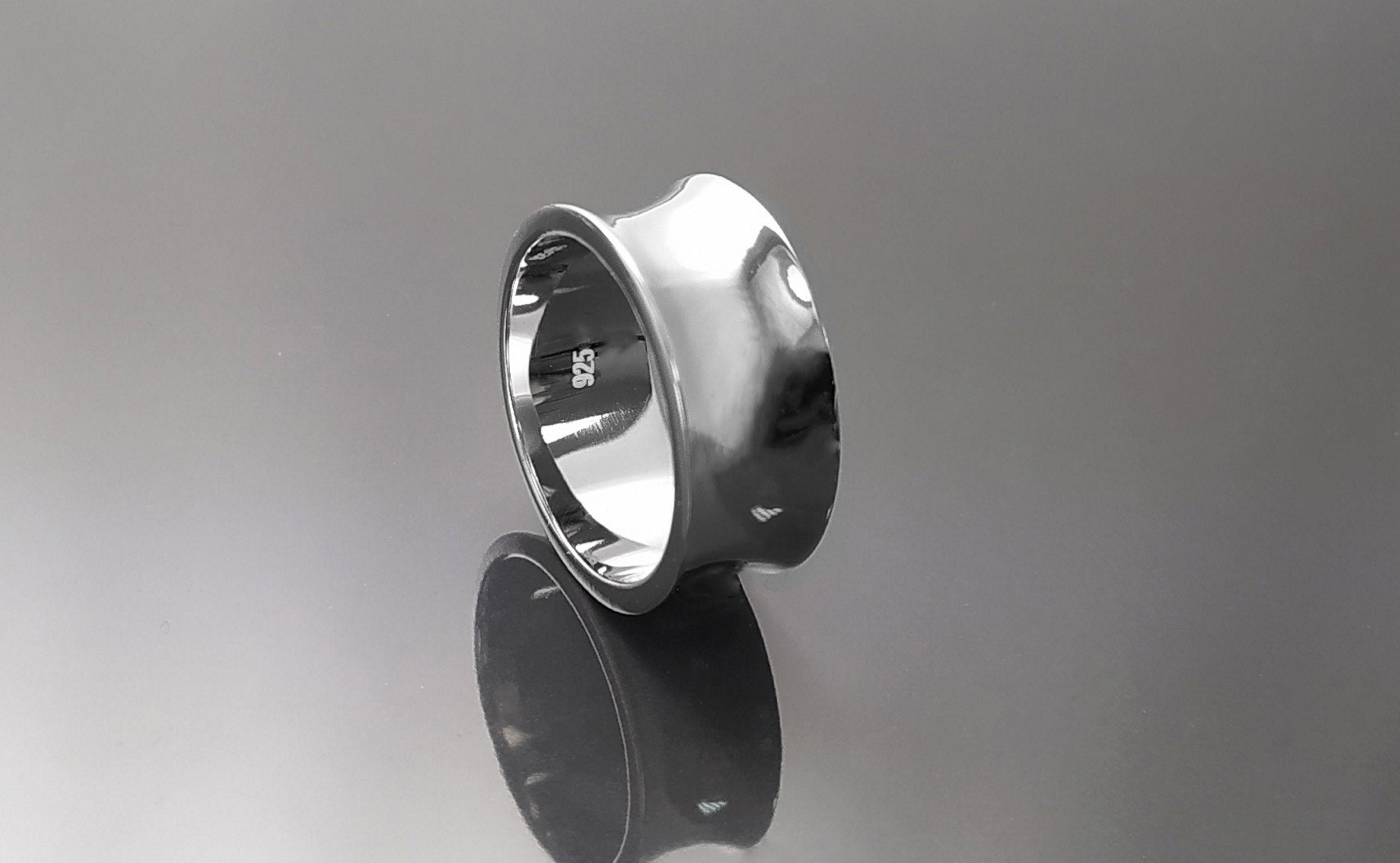 Tunnel Plug Ring, Sterling Silver, Wide Curved Retractor Plugs Ring, Modern Jewelry, Statement Large Concave Curve Band, Bold Cuff Ring