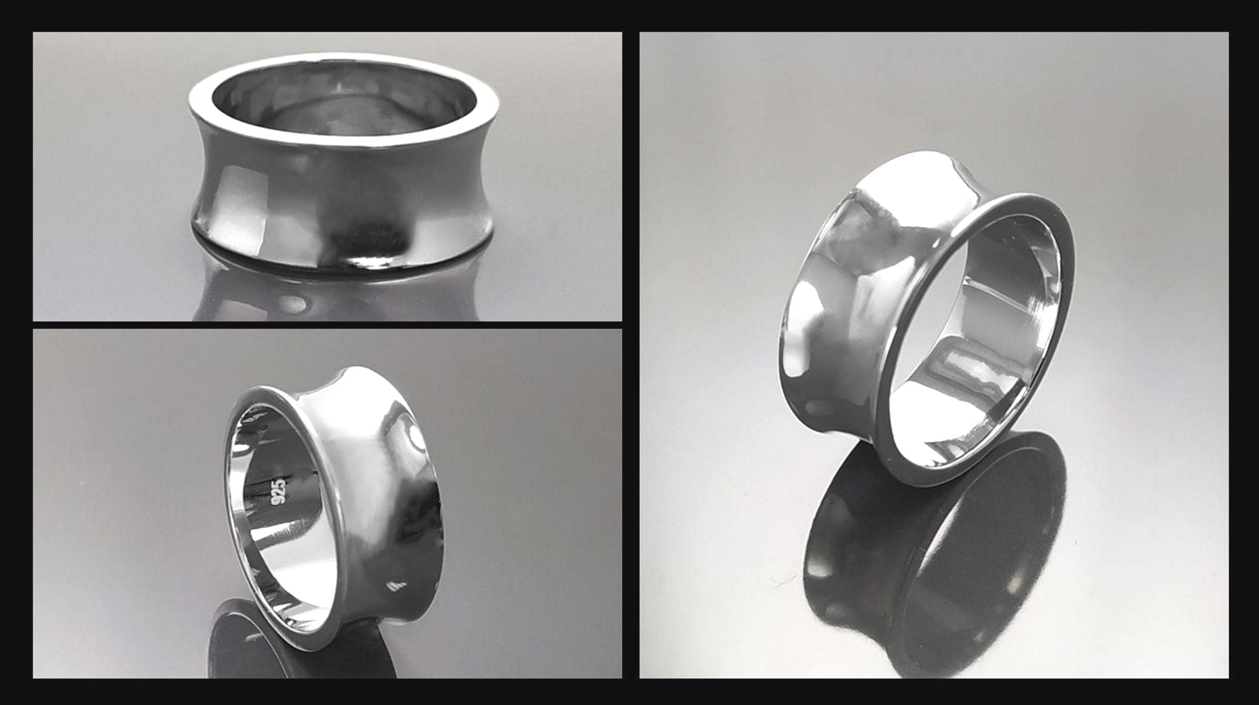 Tunnel Plug Ring, Sterling Silver, Wide Curved Retractor Plugs Ring, Modern Jewelry, Statement Large Concave Curve Band, Bold Cuff Ring