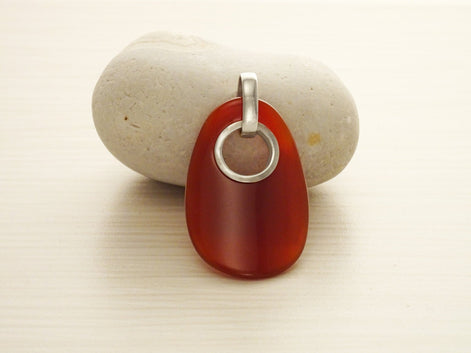 Red Stone pendant, modern Sterling silver Statement Agate Oval-shaped stone, Woman gift