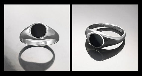 Round Signet Ring, Sterling Silver, Black Round Onyx Stone, Christmas gift, Pinky Signet Ring, Popular Unisex Jewelry