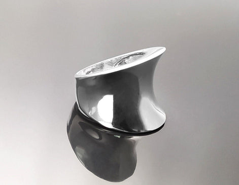 Curvy Cuff Ring, Sterling Silver, wide curved ring, large bowed convex curving, Arced modern minimalist design, statement curve jewelry