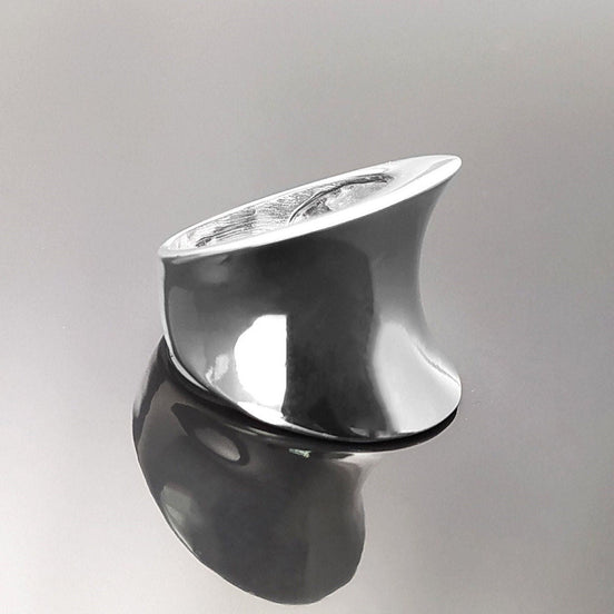 Curvy Cuff Ring, Sterling Silver, wide curved ring, large bowed convex curving, Arced modern minimalist design, statement curve jewelry