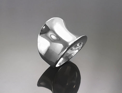 Curvy Cuff Ring, Sterling Silver, wide curved ring, large bowed convex curving, Arced modern minimalist design, statement curve jewelry