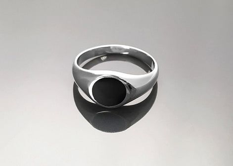 Round Signet Ring, Sterling Silver, Black Round Onyx Stone, Christmas gift, Pinky Signet Ring, Popular Unisex Jewelry