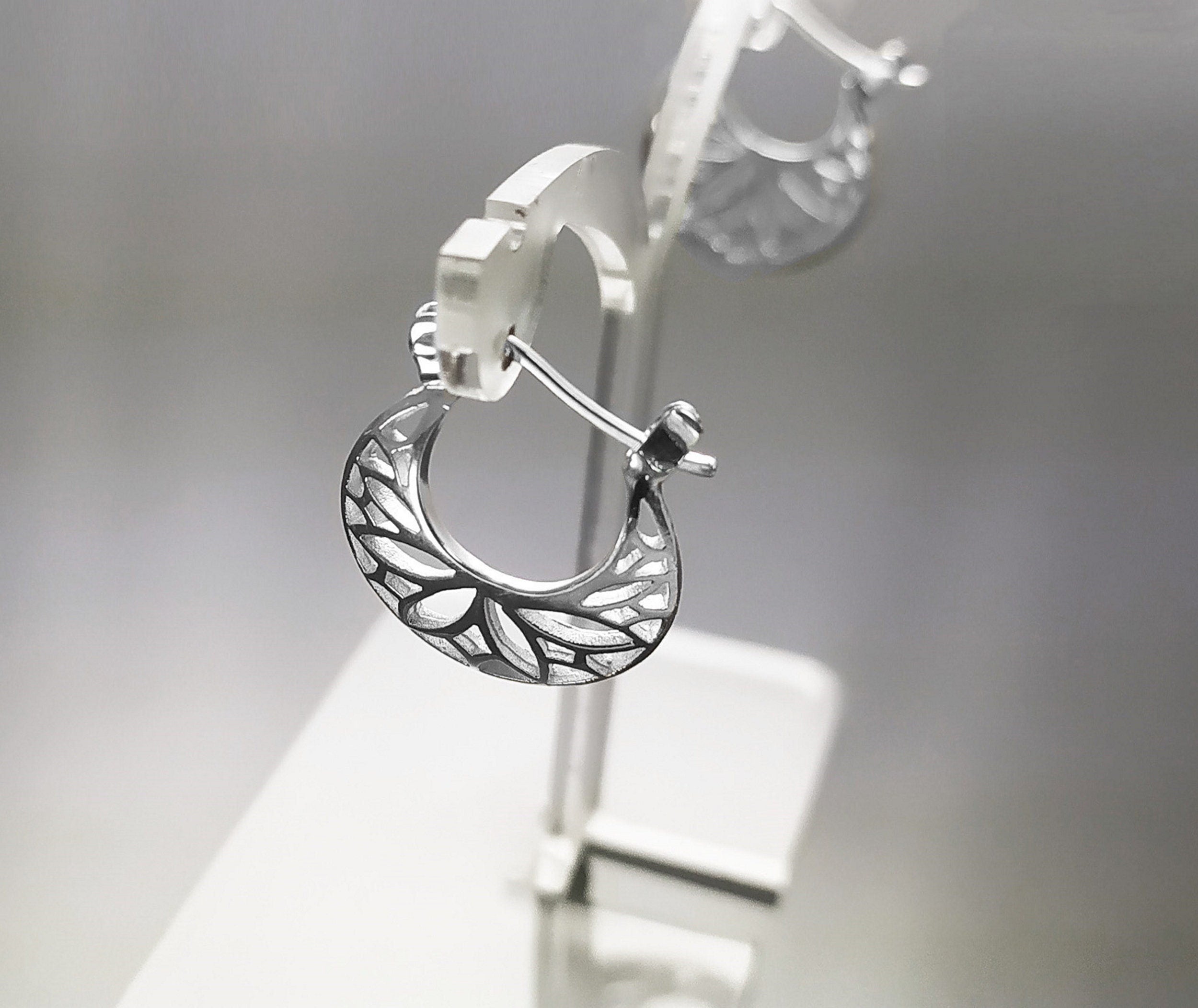 Flower of Life Hoop Earrings, Sterling Silver, Seed of Life Yoga Sacred Geometry, Open Filigree Round Hoops, Mandala Spiritual Jewelry