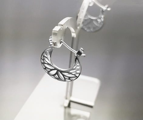 Flower of Life Hoop Earrings, Sterling Silver, Seed of Life Yoga Sacred Geometry, Open Filigree Round Hoops, Mandala Spiritual Jewelry