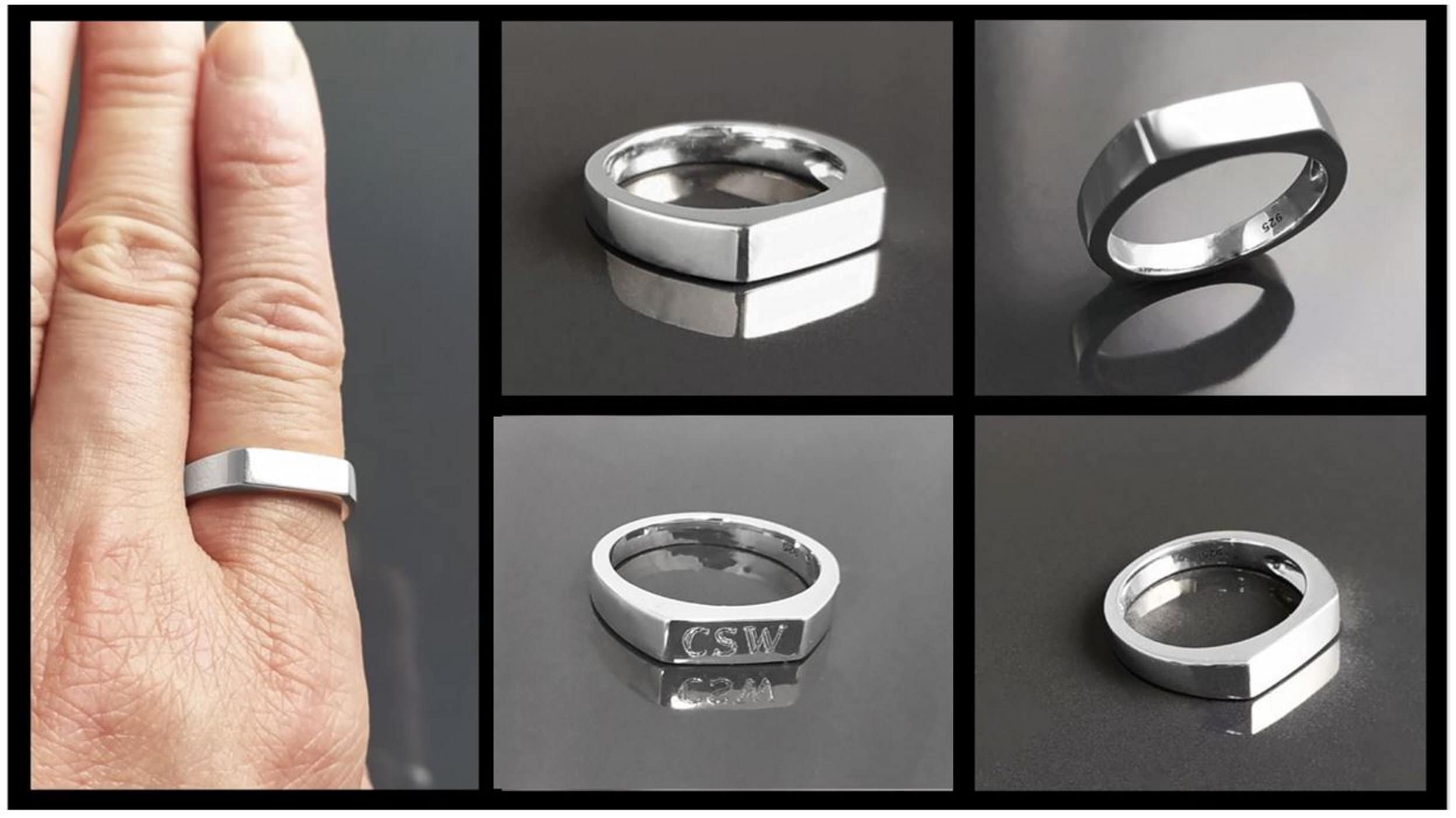 Signet Band Ring, Sterling Silver, Unisex Rectangle Signet Ring, Narrow Signet Ring, Pinky Finger Ring