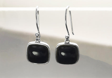 Big Black Rounded Square Pendant, Sterling Silver, Black Onyx Gemstone, Geometric Minimalist Design Round Jewelry, Statement Necklace