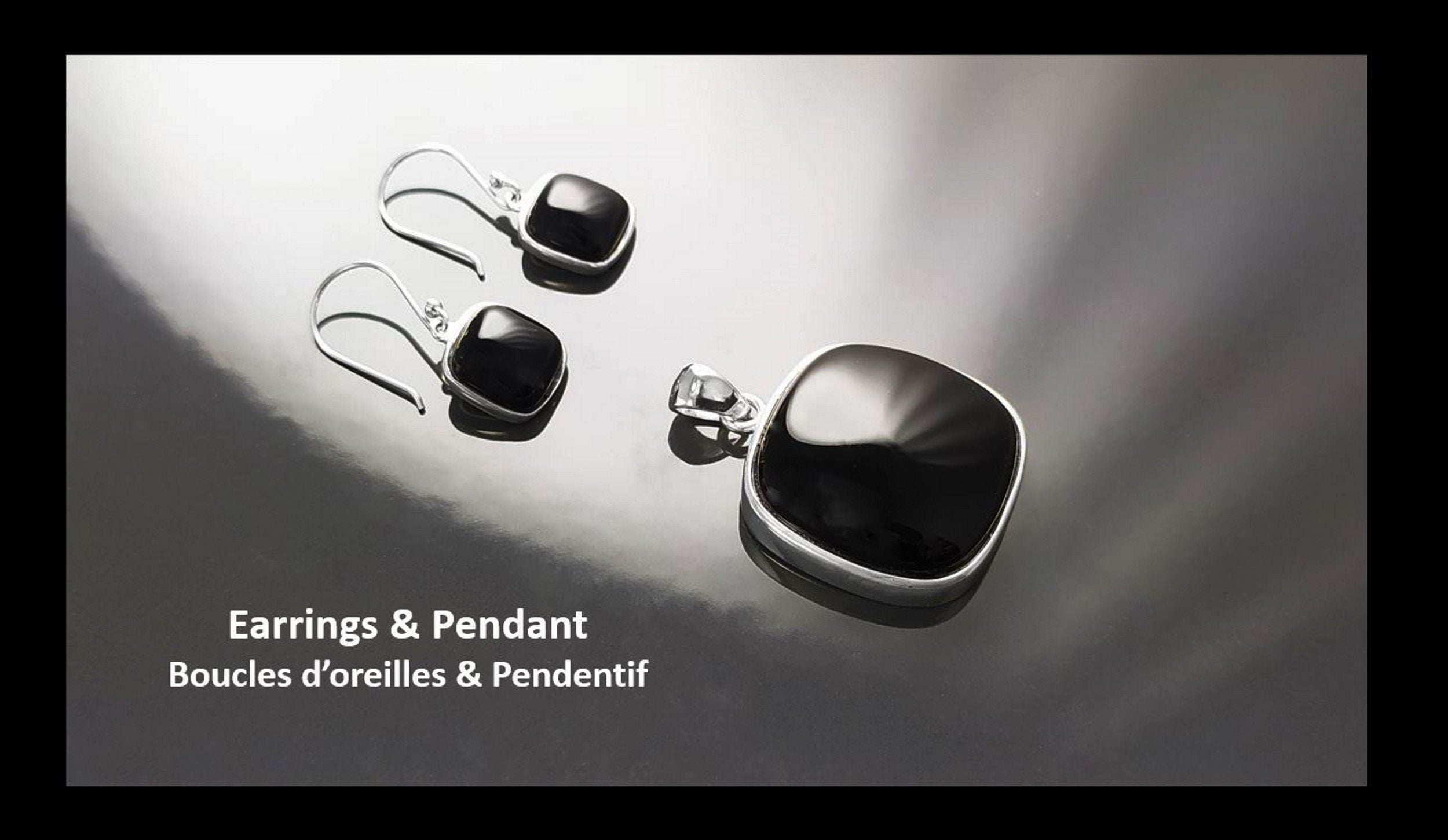 Big Black Rounded Square Pendant, Sterling Silver, Black Onyx Gemstone, Geometric Minimalist Design Round Jewelry, Statement Necklace