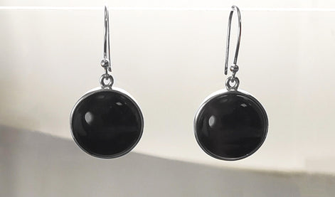 Round Onyx Earrings, Black Stone Earrings, Black Onyx Earrings, Minimalist Earrings, Everyday Earrings, 925 Silver Jewelry, Silver Gift