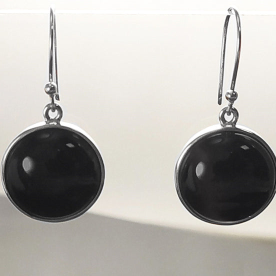 Round Onyx Earrings, Black Stone Earrings, Black Onyx Earrings, Minimalist Earrings, Everyday Earrings, 925 Silver Jewelry, Silver Gift