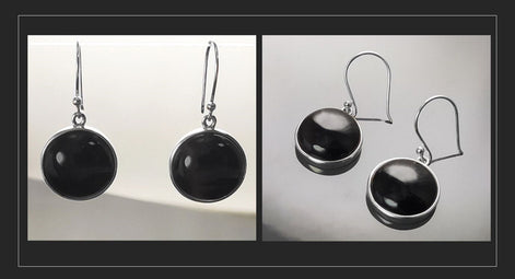 Round Onyx Earrings, Black Stone Earrings, Black Onyx Earrings, Minimalist Earrings, Everyday Earrings, 925 Silver Jewelry, Silver Gift