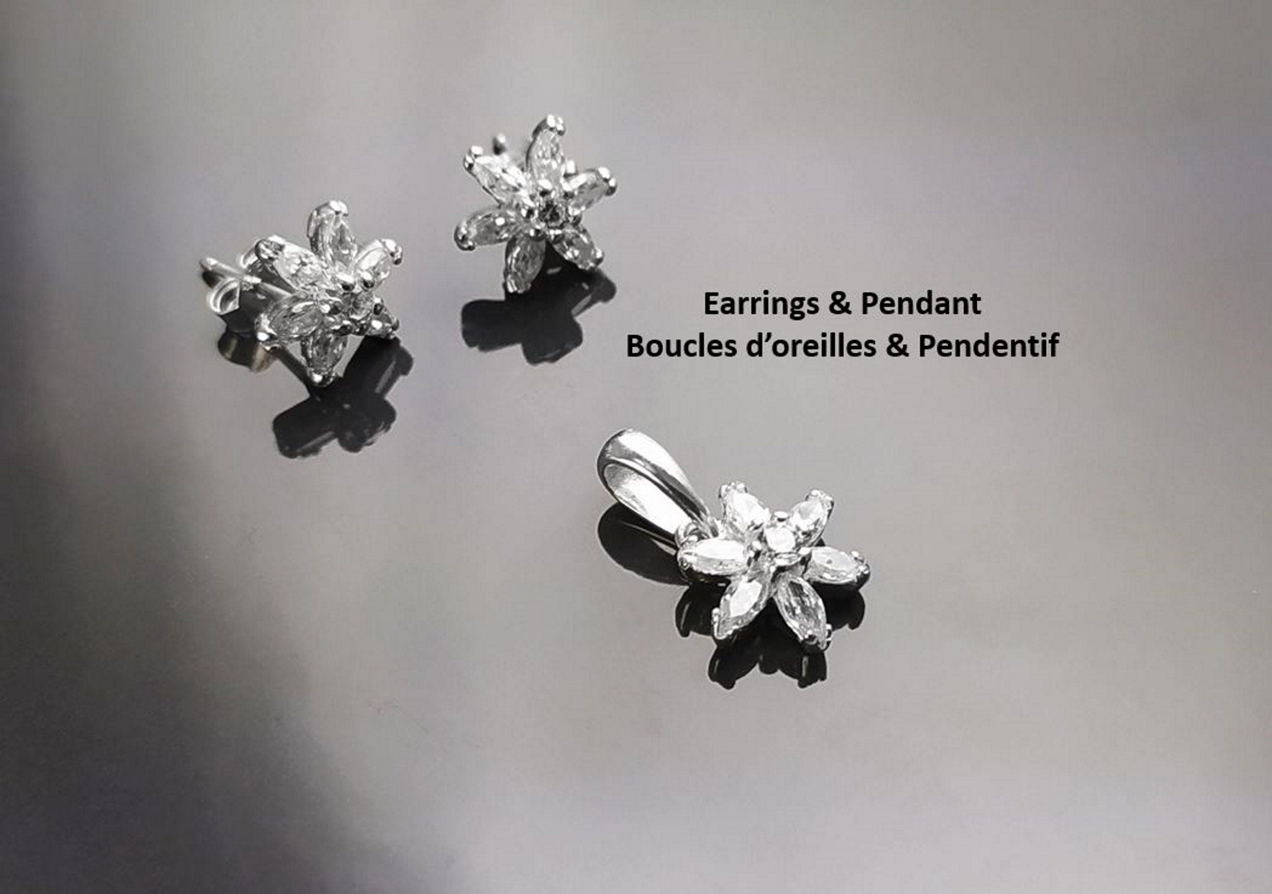 Classic Flower Earrings, Sterling Silver, Dainty Studs, White Color Cz, Tiny Floral jewelry By KRAMIKE