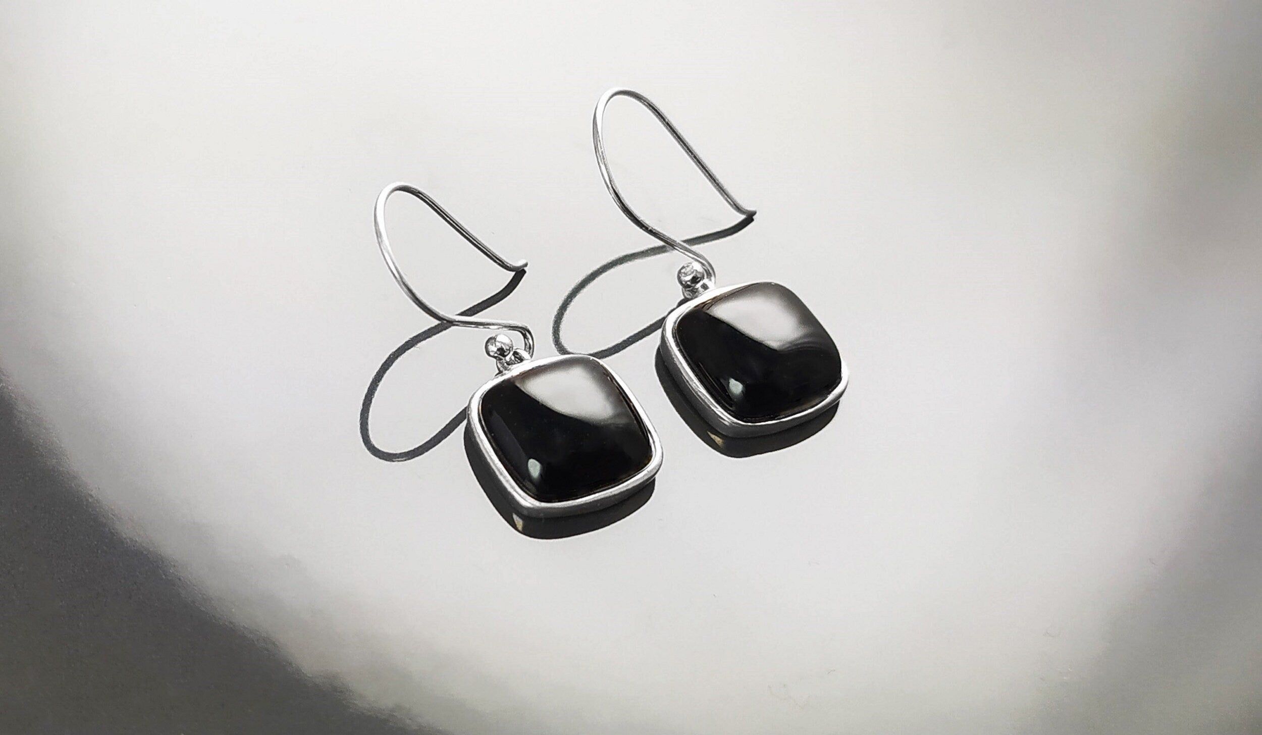 Big Black Rounded Square Pendant, Sterling Silver, Black Onyx Gemstone, Geometric Minimalist Design Round Jewelry, Statement Necklace