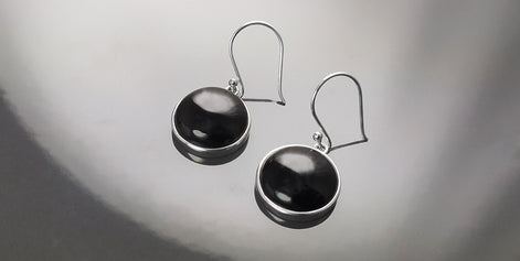 Round Onyx Earrings, Black Stone Earrings, Black Onyx Earrings, Minimalist Earrings, Everyday Earrings, 925 Silver Jewelry, Silver Gift