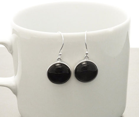 Round Onyx Earrings, Black Stone Earrings, Black Onyx Earrings, Minimalist Earrings, Everyday Earrings, 925 Silver Jewelry, Silver Gift