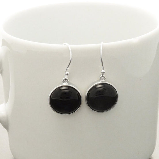 Round Onyx Earrings, Black Stone Earrings, Black Onyx Earrings, Minimalist Earrings, Everyday Earrings, 925 Silver Jewelry, Silver Gift