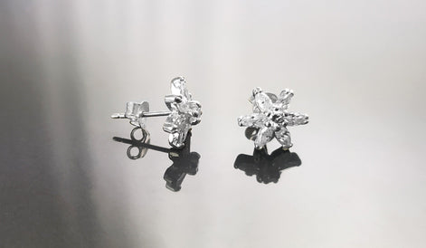 Classic Flower Earrings, Sterling Silver, Dainty Studs, White Color Cz, Tiny Floral jewelry By KRAMIKE
