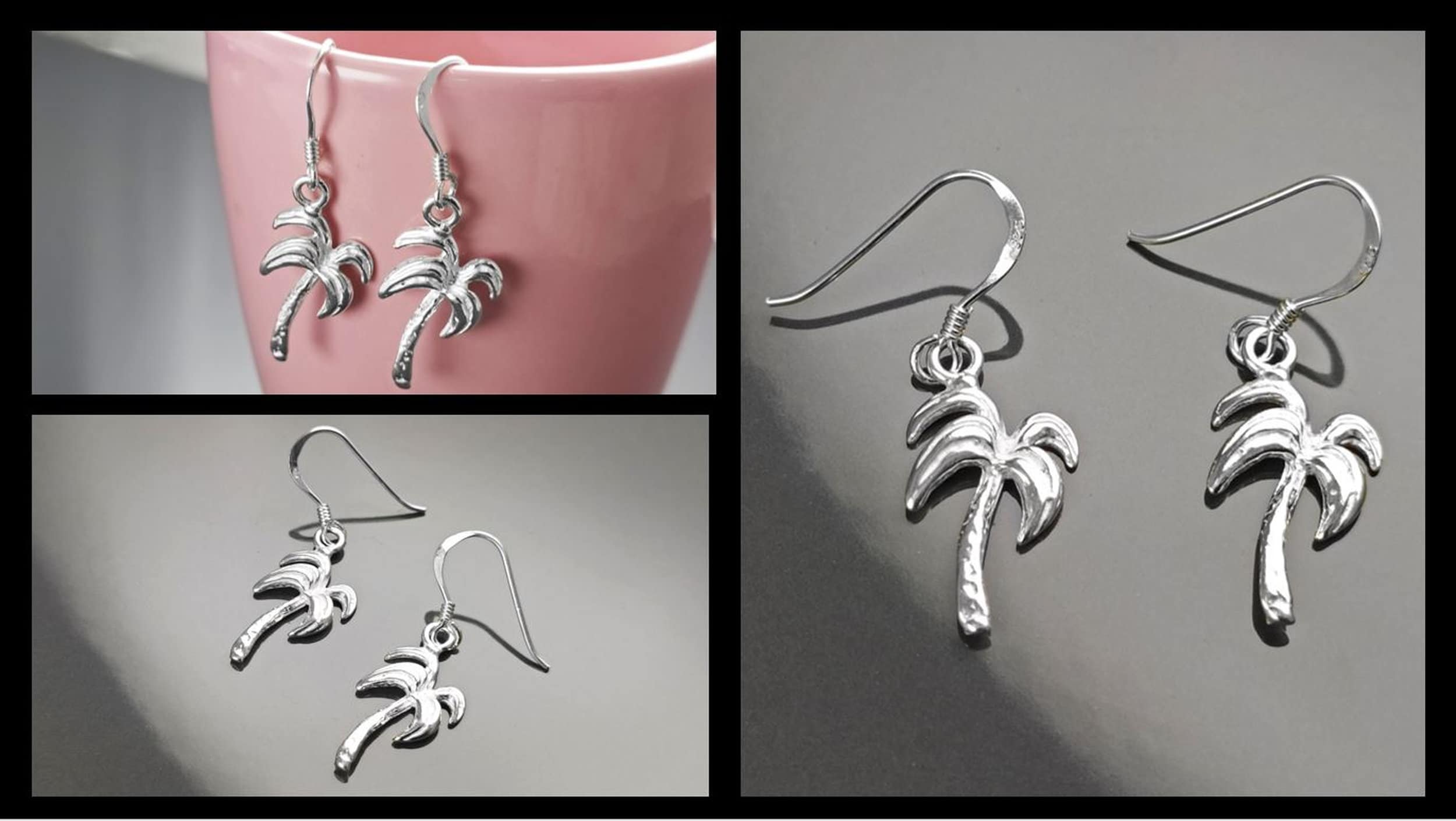 Palm Tree Earrings, Sterling Silver, beachy tropical summer vacation resort Hawaii island Florida California beach Jewelry
