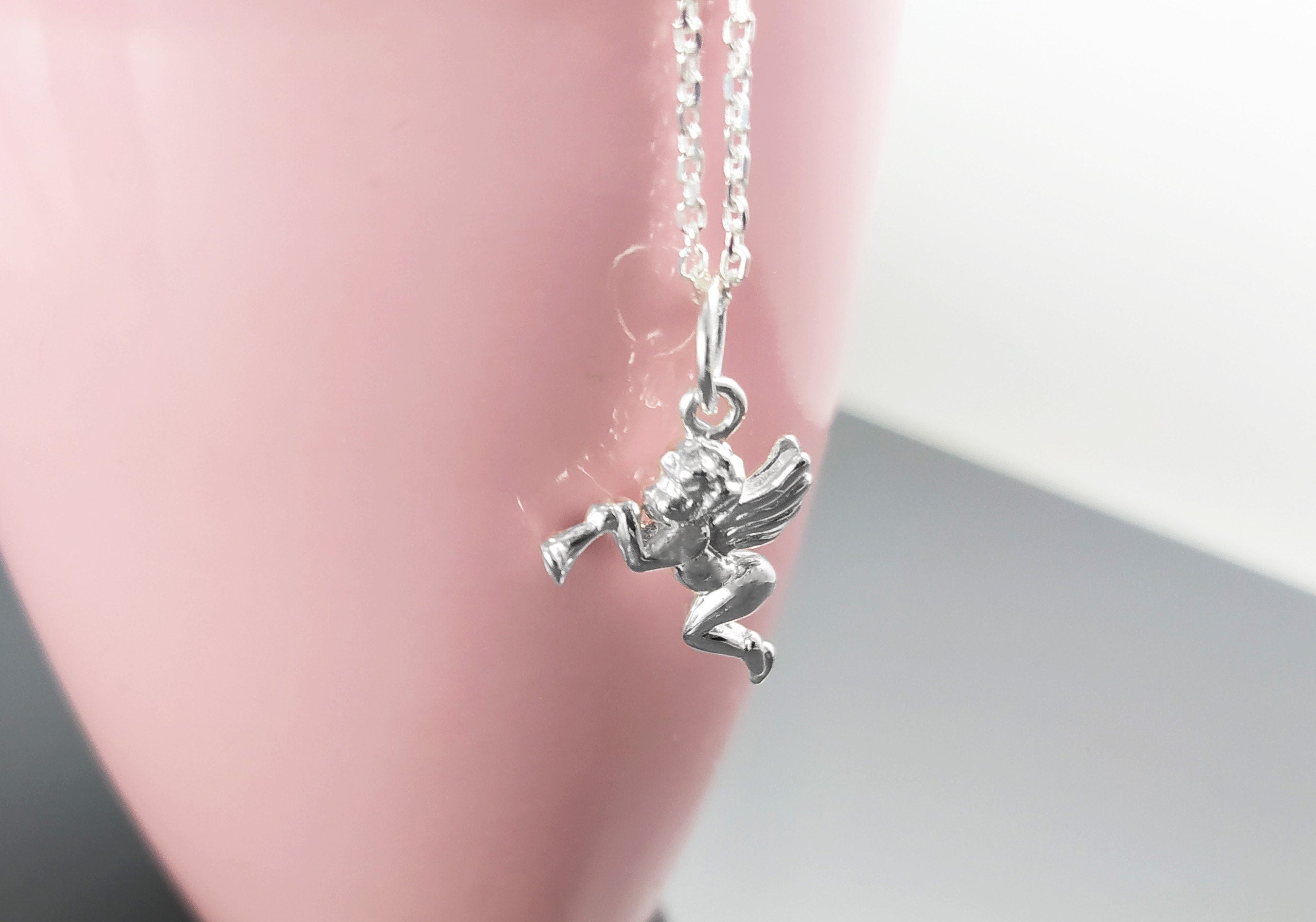 Angel Pendant Necklace, Cupidon Angel, Sterling Silver 925, Jewelry, cute purity kindness protection spirituality heaven divine wing