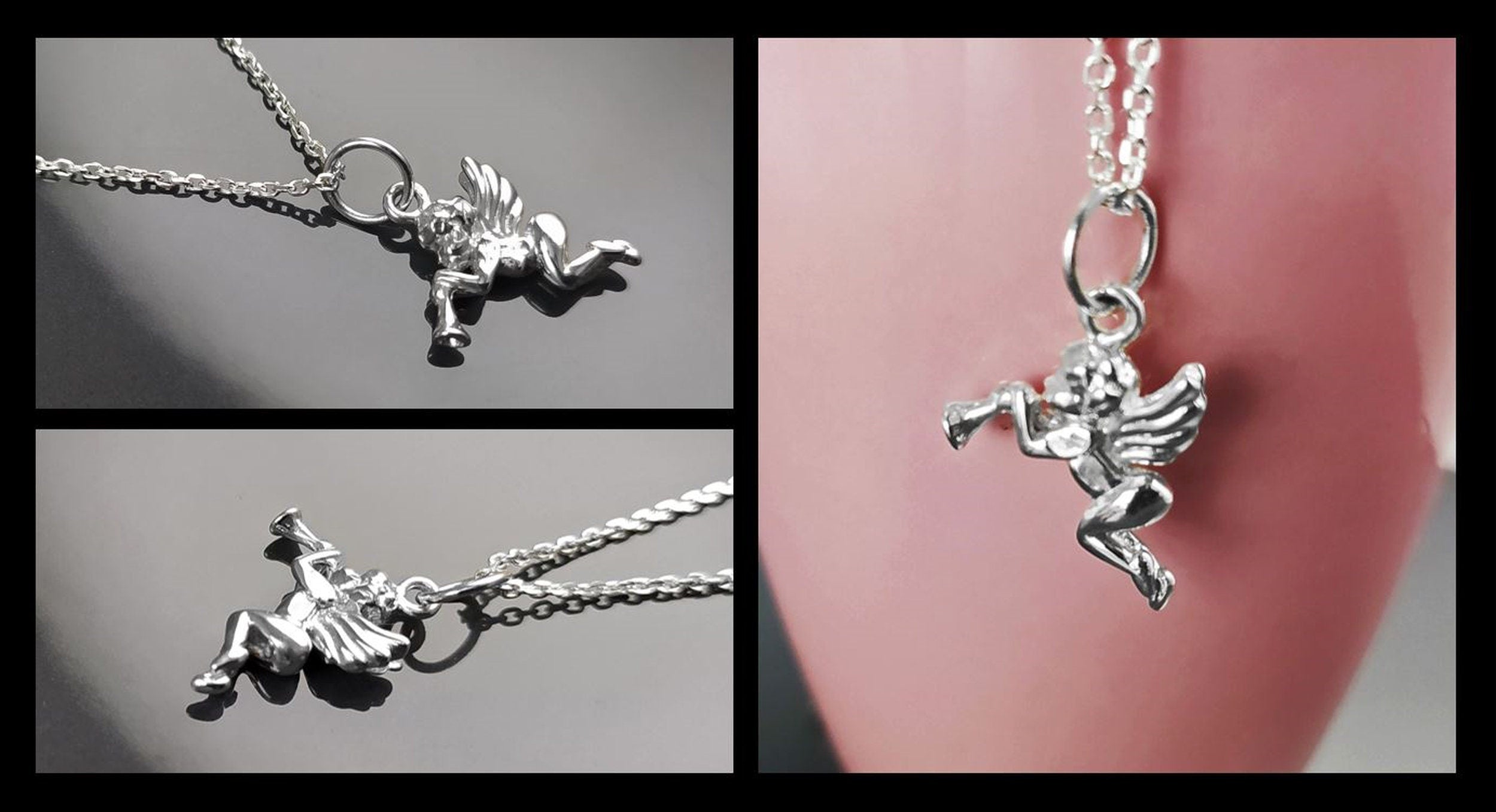 Angel Pendant Necklace, Cupidon Angel, Sterling Silver 925, Jewelry, cute purity kindness protection spirituality heaven divine wing