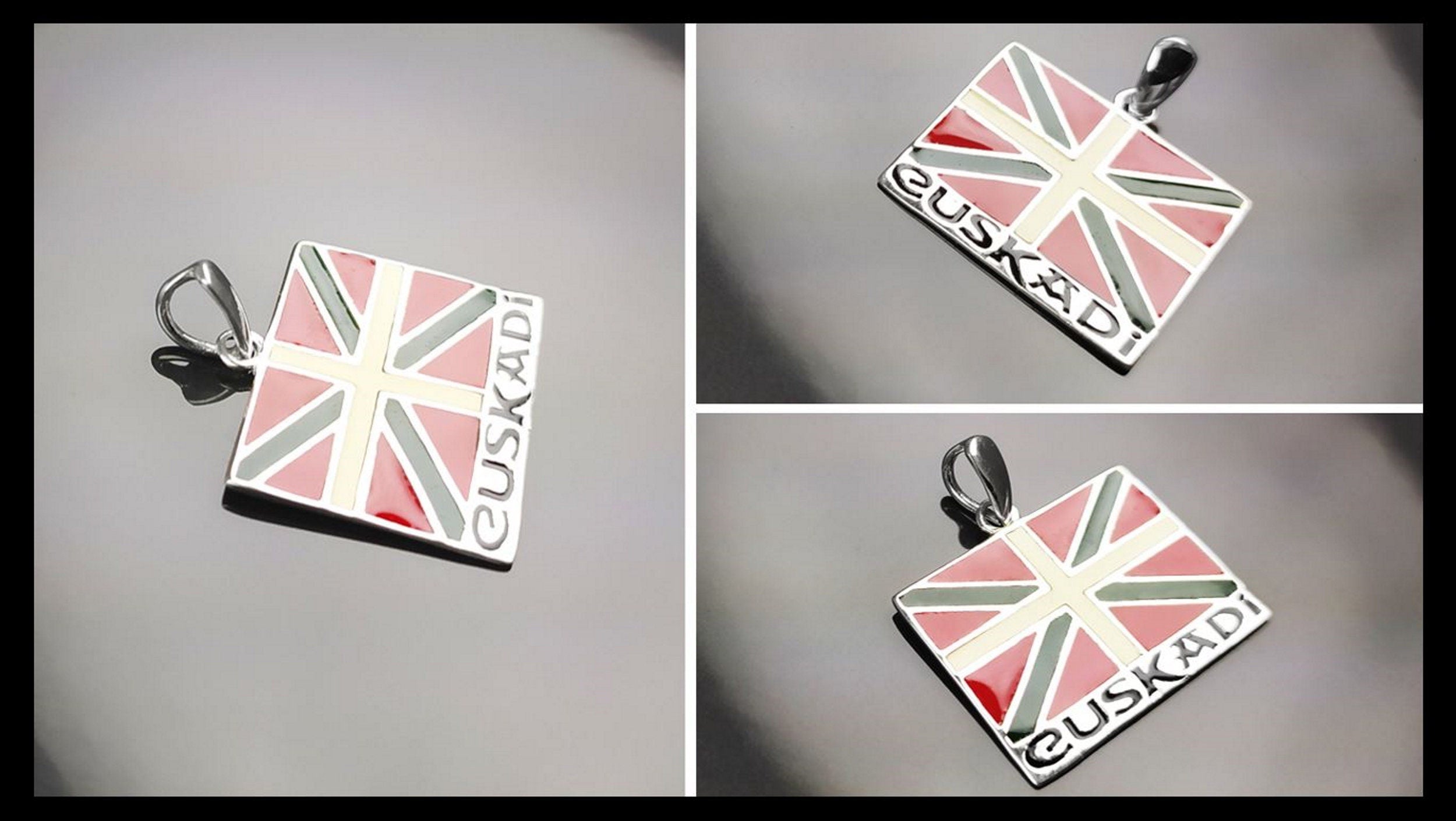 Sterling Silver Basque Flag Pendant, Euskal Herria Jewelry