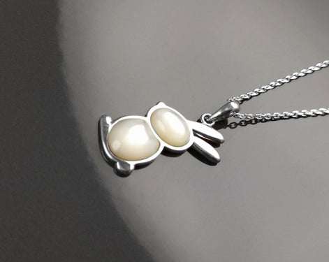 Rabbit Pendant, Sterling Silver, White Mother of Pearl Shell, Bunny Charm, Minimalist Necklace