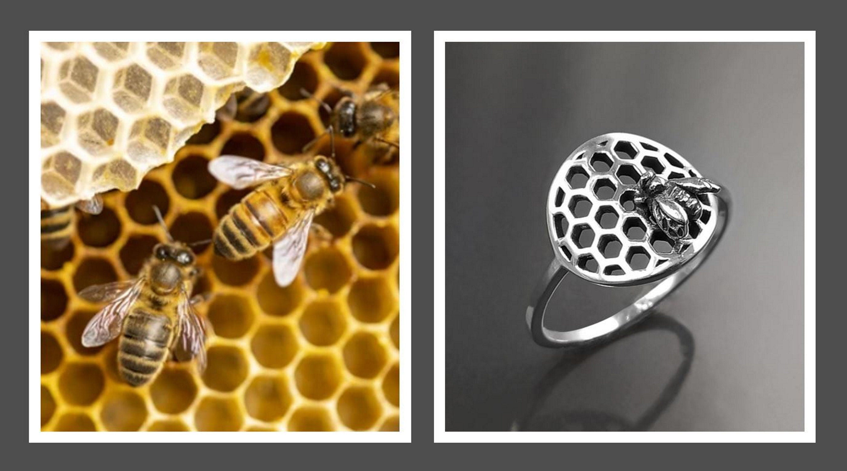 Honeycomb Ring, Sterling Silver, Beehive Jewelry, Bumble Bee, Bee Honeycomb Nature Jewelry, Honeycomb Core, Bug Ring, Gifts For Bee Lovers