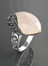 Antique Quartz Ring, Sterling Silver, NATURAL Rose Quartz, Pink Stone, Filigree Design, Almond Oval Ring, Quartz Birthstone Jewelry
