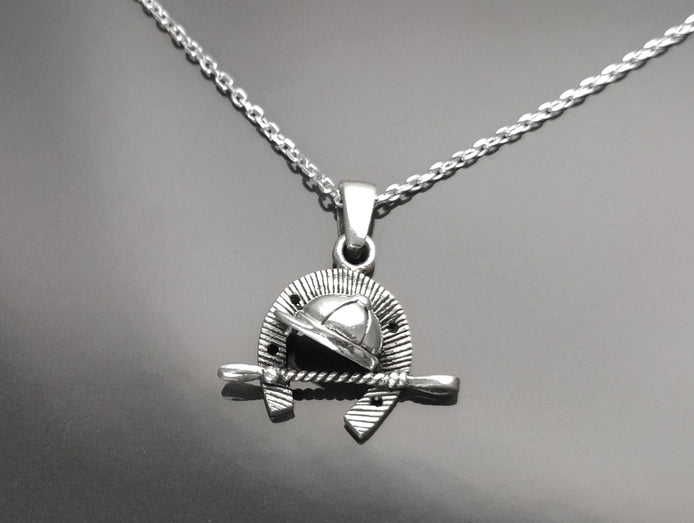 Jockey helmet pendant, sterling silver, riding crop, equine horseshoe, equestrian rider jewelry, riding animal necklace, cowboy gift