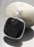 Big Black Rounded Square Pendant, Sterling Silver, Black Onyx Gemstone, Geometric Minimalist Design Round Jewelry, Statement Necklace