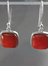 Red Square Earrings, Sterling Silver, Red Agate Gemstone, Rounded Geometric Minimalist Stone Jewelry, Minimalist Agate Earrings, Pop Red.
