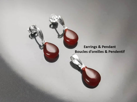 Red Stone 925 Earrings - Sterling Silver - Stud Drop Earrings - Brown Red Stones Modern Jewelry - Red Agate Silver Earrings - Dangly Agate