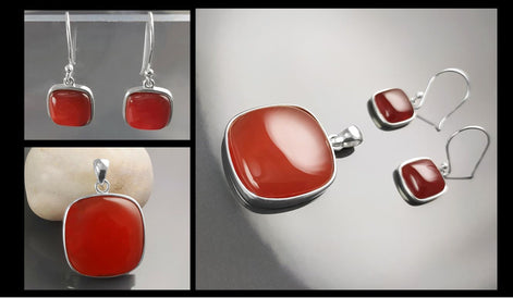 Red Square Earrings, Sterling Silver, Red Agate Gemstone, Rounded Geometric Minimalist Stone Jewelry, Minimalist Agate Earrings, Pop Red.