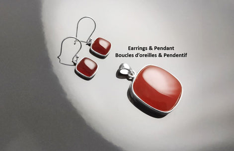 Red Square Earrings, Sterling Silver, Red Agate Gemstone, Rounded Geometric Minimalist Stone Jewelry, Minimalist Agate Earrings, Pop Red.