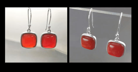 Red Square Earrings, Sterling Silver, Red Agate Gemstone, Rounded Geometric Minimalist Stone Jewelry, Minimalist Agate Earrings, Pop Red.