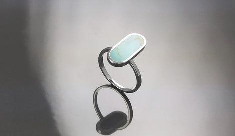 Turquoise Ring, Sterling Silver, Oval Blue Turquoise Stone, Flat Stone Ring, Minimalist Everyday Style Jewelry, Modern Gift