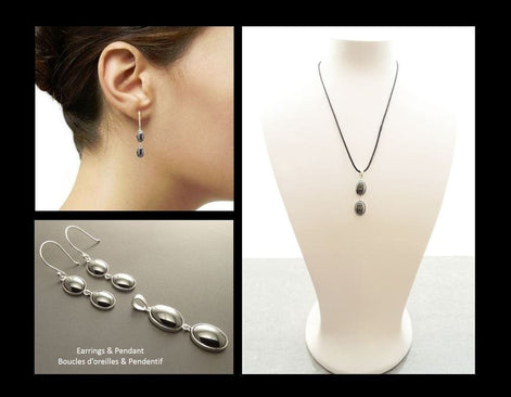 Gray Hematite Stone Earrings, Sterling Silver, NATURAL Grey Hematite Gemstone, Minimalist Modern Jewelry, Dangle Drop Oval 2 Stones Earrings