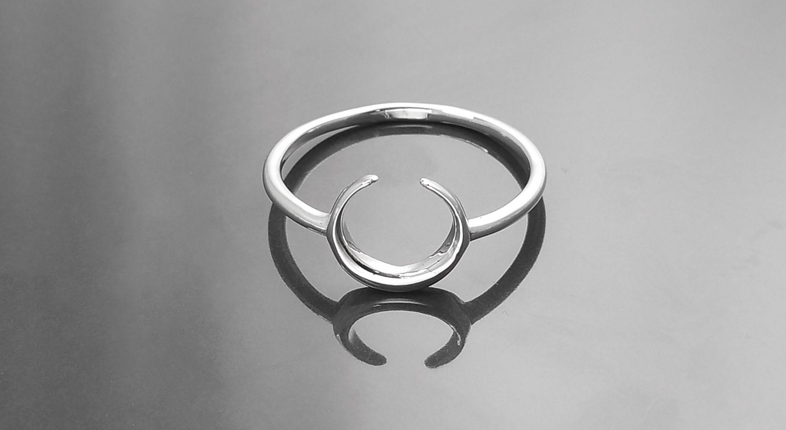 Crescent Moon Ring, Sterling Silver, Lunar Space Ring, Celestial Jewelry, Astronomy Moon Band, Cosmic Moon Universe Gift, Astrology gift