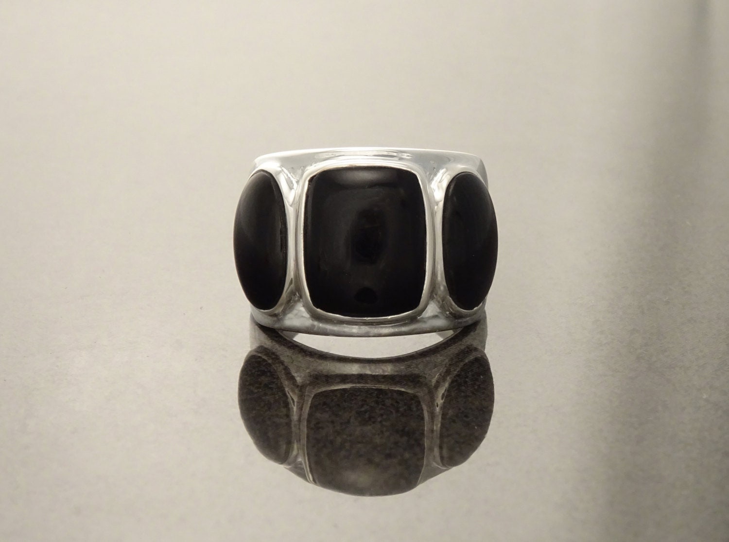 Black Onyx Ring - Sterling Silver - Black Stone Ring - Black Band Ring - Silver Jewelry - Wide Stones Ring - Statement Ring