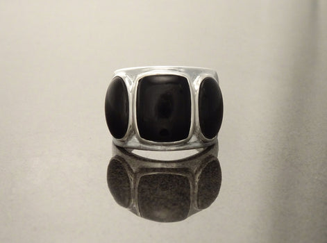 Black Onyx Ring - Sterling Silver - Black Stone Ring - Black Band Ring - Silver Jewelry - Wide Stones Ring - Statement Ring